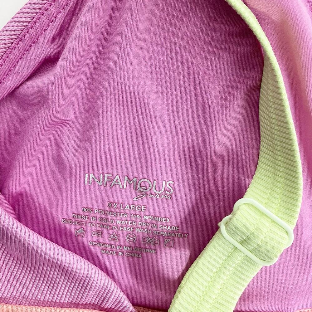 Infamous Swim x Erica Shaw Bikini Set Pink Orange Neon Colorblock Two Piece XXL - Picture 9 of 9